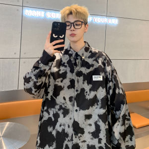 Spotted Texture with Chain Casual Shirt Mens Spring plus Size plus Size Trendy Fat People Loose Drooping Long Sleeves Shirt