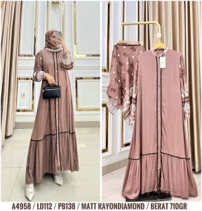 Gamis + hijab rayondiamond Premium Kode A4958