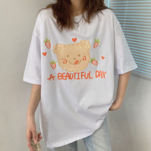 Áo Thun Nữ Tay Ngắn Dáng Rộng Phong Cách Hàn Quốc Harajuku Thường Ngày Mùa Hè 2022 in Họa Tiết Hoạt Hình Tay Ngắn Thường Ngày