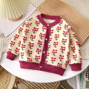Autumn Winter Kids Knitted Jacket Boys Girls Fleece Lined Outerwear Warm Cardigan Versatile Polyester Fiber round Neck Button up