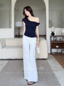 Loose Wide Leg Jeans Non-Matching Leg Design Spring Summer New Style Spicy Girl Slimming Jeans High Waist Zipper Closure