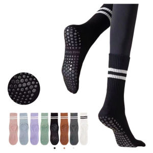 Professional Anti-Slip Yoga Socks Womens Mid-Calf Cotton Fitness Pilates Sports Socks Indoor Shock Absorption Socks