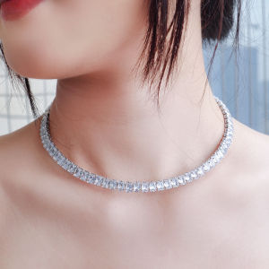 Sequito Hoàng Gia Phụ Nữ Phụ Kiện Đeo Cổ mạ vàng trắng Pave thiết lập aaaaa kiểu cắt Baguette Zirconia cao quý quần áo cưới Vòng cổ có thể điều chỉnh độ dài vòng cổ sn037