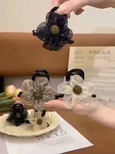 Jepit Rambut Korea Premium Jedai Medium Bunga Manik Kristal Wanita Elegan High Quality 8cm Clips