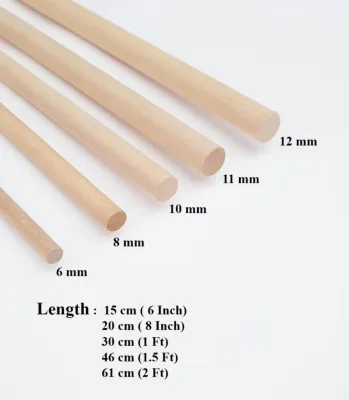 Round Wooden Stick Wood Dowel DIY Stick Kayu Bulat Diameter 6mm/8mm/10mm/11mm /12mm(10pcs / 10 batang)