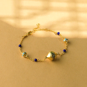 Chow Sang Sang 周生生 999 24K Gold & Lapis Lazuli Charm Bracelet for Women Size 18cm 95614B