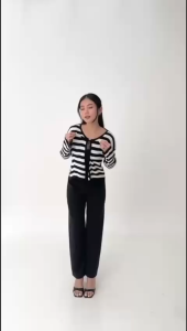 Ami Collection - Cardigan Rajut Stripe Lengan Panjang / Cardigan Stripe Salur