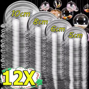 12pcs 5/6/8/10cm Transparent Ball Open Plastic Clear Bauble Ornament / Christmas Party Hanging Pendant Gift Package Supplies / Transparent Fillable Bauble Xmas Tree Hanging Ornaments