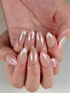 10pcs Handmade Pink Polka Dot French Press On Nails Almond Short Sweet Cute Fake Nails Nude Base Decor False Nail
