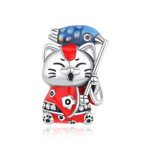 925 Sterling Silver Charms Fortune Cat Chinese New Year Pendant Beads Japanese Girl Fit Brand Bracelets Necklaces Women Jewelry