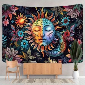 VIKAMA Boho Hoa Thiên Mặt Trời Mặt Trăng Mặt Trăng Tấm Thảm Hoa Nhiều Màu Sắc Treo Tường Để Trang Trí Phòng Ngủ Polyester Không Dệt Hình Chữ Nhật