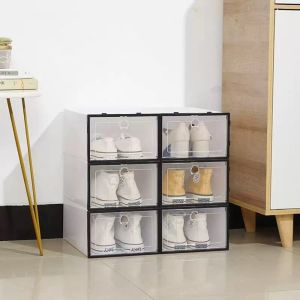6 Pack Transparent Shoe Box Shoes Organizers Thickened Foldable Dustproof Storage Box Stackable Combined Shoe Cabinet Sale