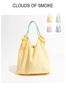 Dopamine Checkered Ladies Shoulder Bag Large Capacity Tote Bag Handbag Canvas Material Butterfly Knot Trend Summer Youth Casual