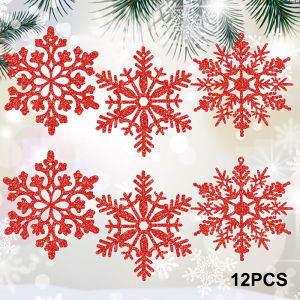 12Pcs Paper Snowflakes Christmas Tree Decorations Pendant Ornaments Glitter White Snow Flakes Indoor Winter Home New Year Decor