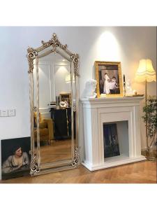 Antique European Carved Standing Full Length Mirror
