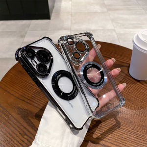 Ốp Mạ Chống Sốc Cho Huawei Pura70 P60Art P50 P40 P30 Mate60 50 40 30 Ultra Pro Magsafe Sạc Không Dây Ống Kính Phim Bao