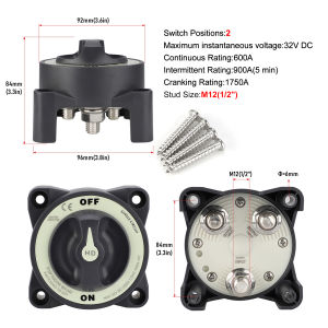 Luminous 48V 600A 2 Battery Disconnect Switches AFD 2 Position Isolator Disconnect M12 Rotary Switch for Marine Boat Truck RV