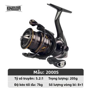 Máy Câu Cá Kingdom Micro Fly Pro Spinning 800-3000 Siêu Nhẹ 8+1 BB Lực Kéo Tối Đa 7KG Tỷ Số Truyền 5.2:1/6.2:1 Dùng Cho Nước Ngọt & Nước Mặn