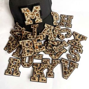 6CM HeightA-Z Small Letters Fabric Stickers Leopard Print English Letter Embroidered Applique Iron On PatchesDIY Sew on Patch