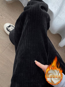 plus Size High Waist Fleece Lined Wide Leg Pants Womens Autumn Winter Corduroy Tummy Covering Clothes for Heavy Girls