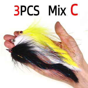 1PC 3PCS 7PCS 2/0 3D Fish Eyes Zonker Streamer Fly Suspending Streamer Baitfish Saltwater Streamer Bass Pike Trout Fishing Lures