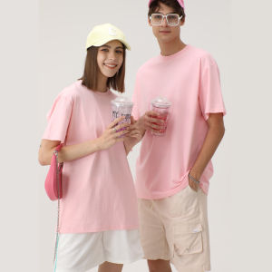 Áo Thun Cotton Tay Ngắn Màu Trơn 210g Cho Nam Và Nữ Mùa Hè Phong Cách Nhật Bản Đơn Giản Cơ Bản Cổ Tròn Áo Phông Học Sinh Cặp Đôi