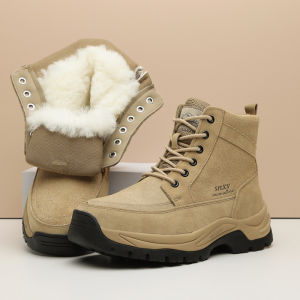 SHIPAILUO | Mens Snow Boots Real Leather Wool Thickened Winter Warm Cotton Shoes Short Casual Style Round Toe Rubber Outsole Booties