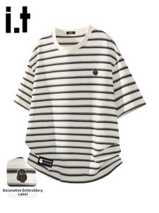 FINGERCROXX | Black and White Stripe Round Neck Casual Summer T-Shirt