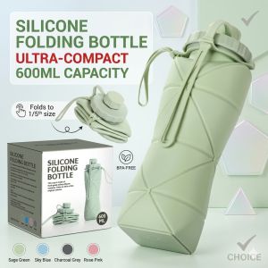 XMSJ | 600ML Collapsible Silicone Water Bottle BPA Free Foldable Portable Leakproof Sports Cups Travel Camping Gym Cycling Drinkware