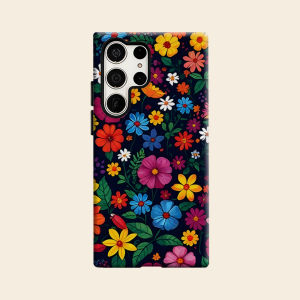 Dark Base Colorful Wildflower Luxury Fashion Full Lens Protective Case for Samsung Galaxy S26 S25 S24 A56 A36 Plus Ultra