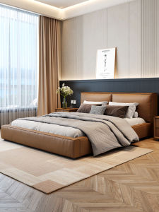 Italian Light Luxury Minimalist Block Style Leather Bed 1.8m