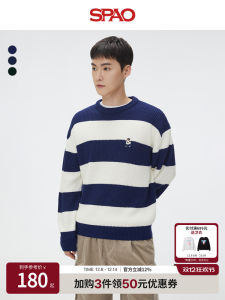 Fashionable Bear Stripe Sweater Casual Style for Men And Women Spring Autumn Season Woodie Series SPAO Brand Knittedwear