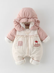 Baby Girl Winter Outfit Fleece Lined Cotton Romper Warm Clothes Princess Style Hundred Days Celebration Suit High Waist Pants