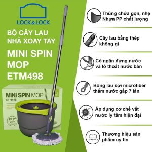 Bộ cây lau nhà xoay tay mini Ettom Lock&Lock ETM498/ ETM498MIT - Chất liệu: Nhựa PP inox sợi microfiber/ Bộ sản phẩm gồm: 1 thùng chứa nước 1 cây lau 2 bông lau/ Thương hiệu: Lock&Lock