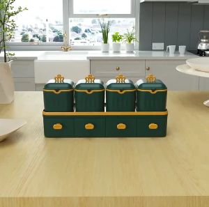 ☀️Life Core☀️ Crown Seasoning Pot Drawer Type Seasoning Box Set Condiment Storage Container Salt Monosodium Glutamate Preservation Box