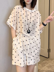 Shalldoer | Fashionable Loose Polka Dot Print Short Sleeve T-Shirt And Shorts Set For Women Summer Trendy Two Piece Suit Round Neck Pullover