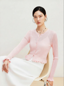 Vero Moda | Flared Sleeve Lace Hem Semi-Transparent Knit Cardigan
