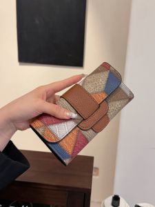 กระเป๋าสตางค์หนังนิ่มสีบล็อกดีไซน์หรูหราสำหรับผู้หญิง 3 กระดาษ อเนกประสงค์ กระเป๋าถือแบบพกพา กระเป๋าใส่ธนบัตรแบบยาว