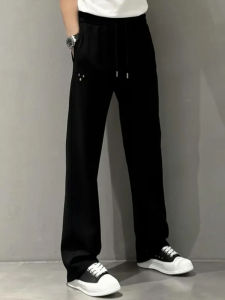 High Quality Mens Casual Straight Leg Pants Versatile Comfortable Loose Fit Classic Triangle Logo Cotton Polyester Blend