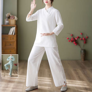 Fashionable Cotton Linen Set Womens Spring New Style Asymmetrical Shirt Loose Straight Casual Pants Two-Piece Suit