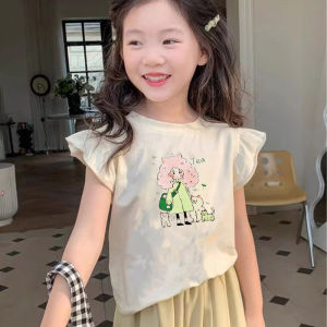 Girls Cartoon Short-Sleeve T-Shirt Pure Cotton Breathable Summer New Style French Style Sleeveless Vest Childrens Top