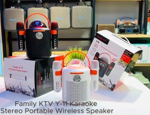Y-11 Family KTV Karaoke Stereo Portable Wireless Shocking Bass Sound RGB Bluetooth Speaker with Two Wireless Microphone