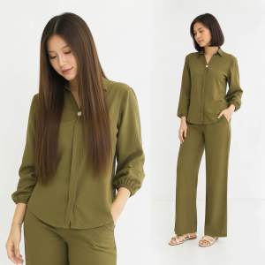 ELLA Terno Small-Large Elegant Orange & Green Button-Front Blouses with Long Sleeves and Pockets Perfect for Office Wear and Casual Settings Womenswear Lingerie Minimalist Basic Clothes Suits