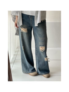 Quần Jeans Denim Ống Rộng Phong Cách Hàn Quốc Cho Nữ Quần Dài Thường Ngày Có Lỗ Xẻ Quần Dài Xuân Thu Cao Cấp