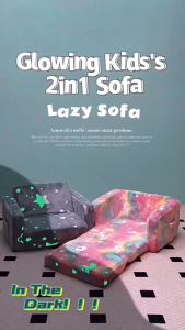 R2Y 2 in 1 Kids Chairs Toddler Kids Upagraded Glow In The Dark Soft Sherpa Couch Fold Out Convertible Sofa To Lounger