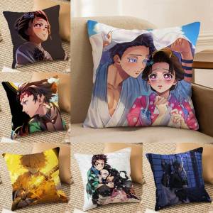 Bandai | Demon Slayer Hashira Training Arc Anime Plush Pillow Cover Soft Short Plush Cushion Cover For Sofa Bedroom Home Decor Gift