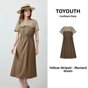Toyouth | Striped Double Material Splicing Waist-Shaped T-Shirt Dress