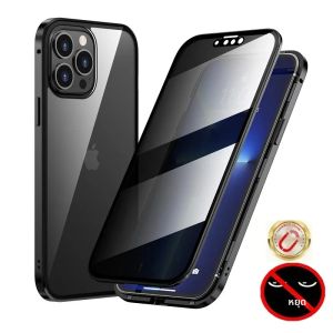 เคสกระจกสองด้านแบบป้องกันความเป็นส่วนตัวสำหรับ iPhone 17 16 15 14 13 12 11 Pro Max สำหรับ iPhone X XR XS Max SE2020 เคสแม่เหล็กโลหะ