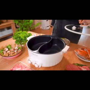 HANGROO 💥ถูกที่สุด💥 หม้อไฟฟ้า หม้อชาบู 2 ช่อง ต้มน้ำซุปได้ 2 ช่อง ความร้อน 1000W สามารถแยกน้ำซุปได้  เคลือบNon-Stick ทำความสะอาดง่าย ไม่ติดหม้อ  LK