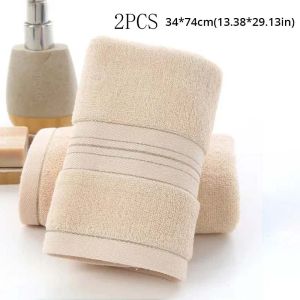 TILONDEX 100% Cotton Beige Face Towel Golden Stripe Border Soft Super Absorbent Lint Free Hotel Home Hand Towel 34×74cm Single 2